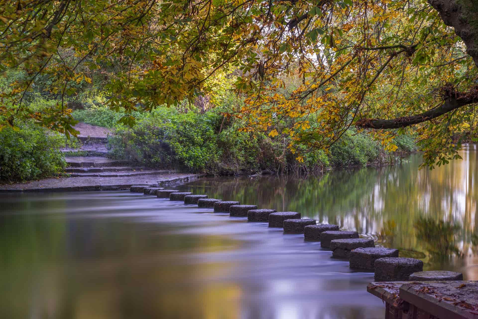 Stepping Stones over the river Mole at the foot of Box Hill, Surrey, UK